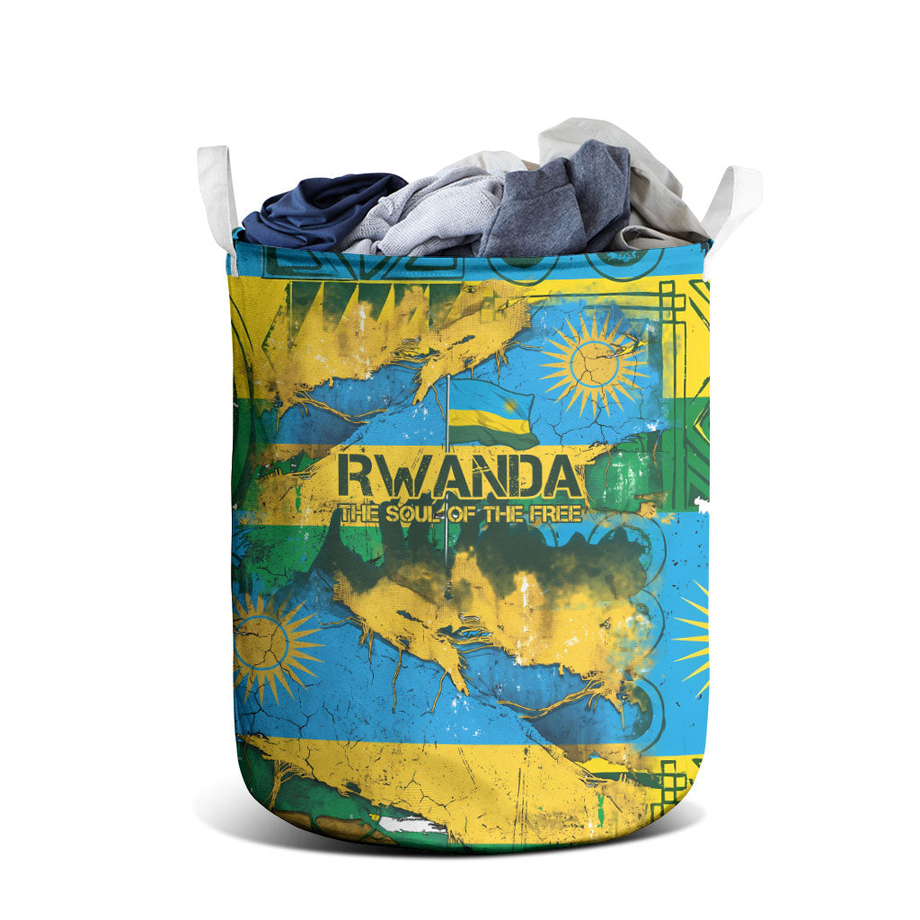 Rwanda Independence Day Laundry Basket Distressed Grunge Flag Design - Broken Chains And 1962 Graphic