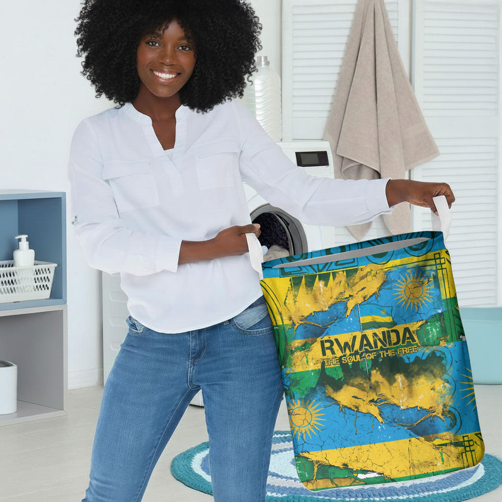 Rwanda Independence Day Laundry Basket Distressed Grunge Flag Design - Broken Chains And 1962 Graphic