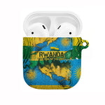 Rwanda Independence Day AirPods Case Distressed Grunge Flag Design - Broken Chains And 1962 Graphic