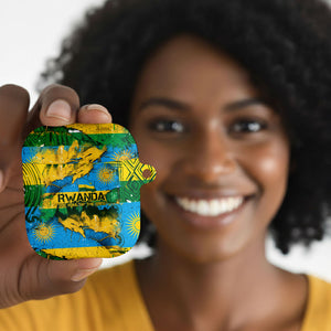 Rwanda Independence Day AirPods Case Distressed Grunge Flag Design - Broken Chains And 1962 Graphic