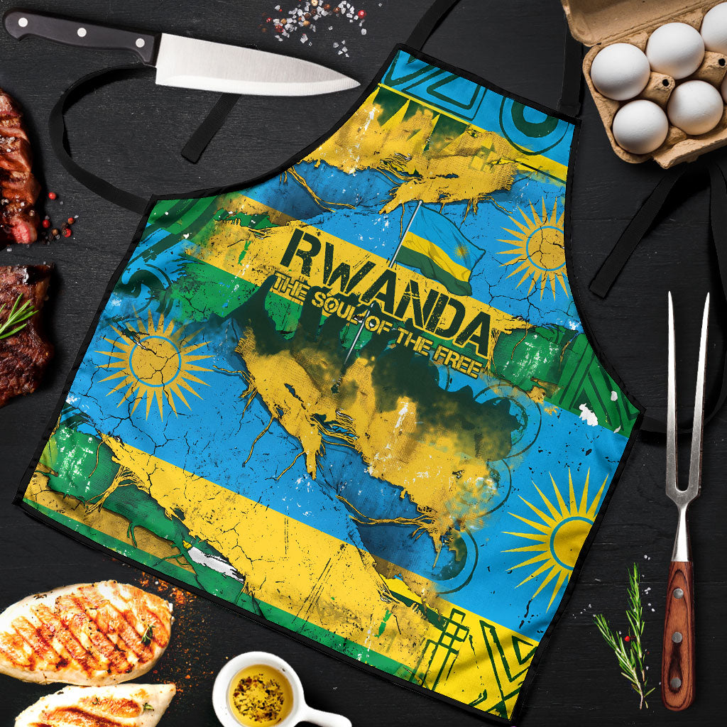 Rwanda Independence Day Apron Distressed Grunge Flag Design - Broken Chains And 1962 Graphic