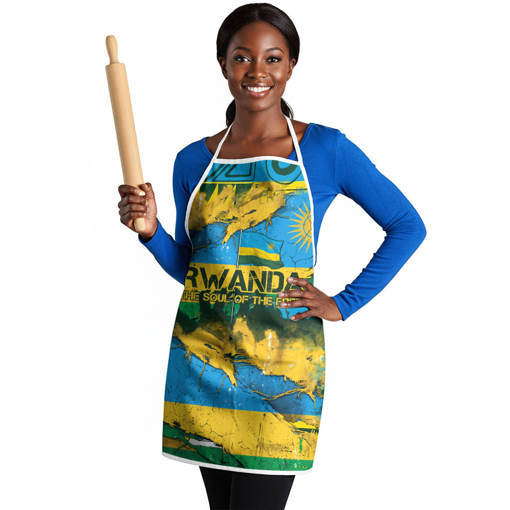 Rwanda Independence Day Apron Distressed Grunge Flag Design - Broken Chains And 1962 Graphic