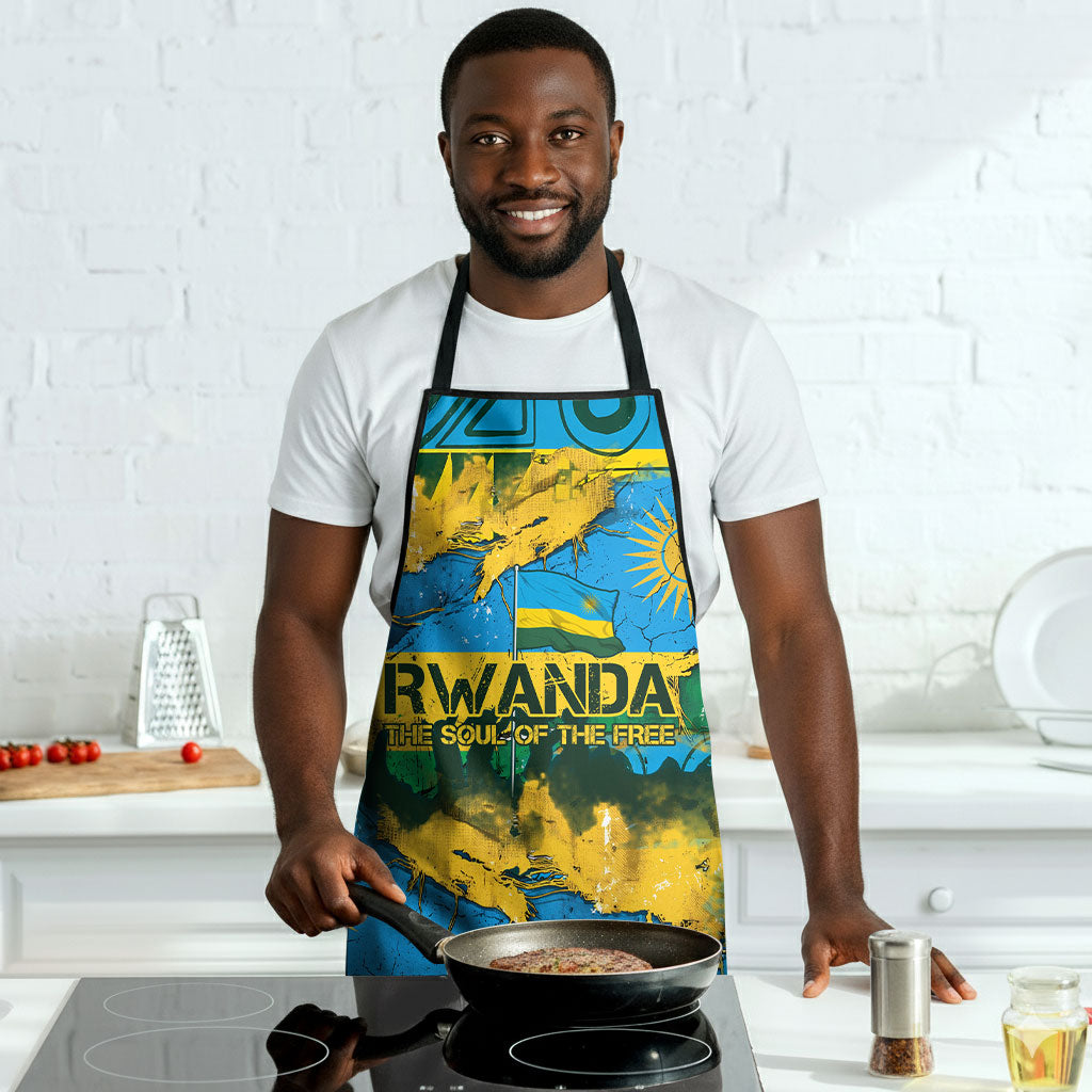 Rwanda Independence Day Apron Distressed Grunge Flag Design - Broken Chains And 1962 Graphic