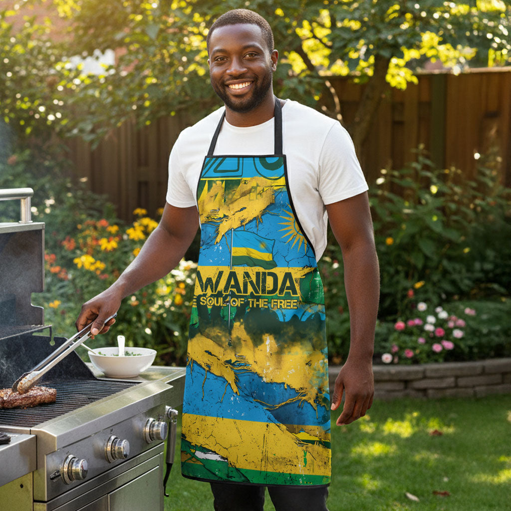 Rwanda Independence Day Apron Distressed Grunge Flag Design - Broken Chains And 1962 Graphic