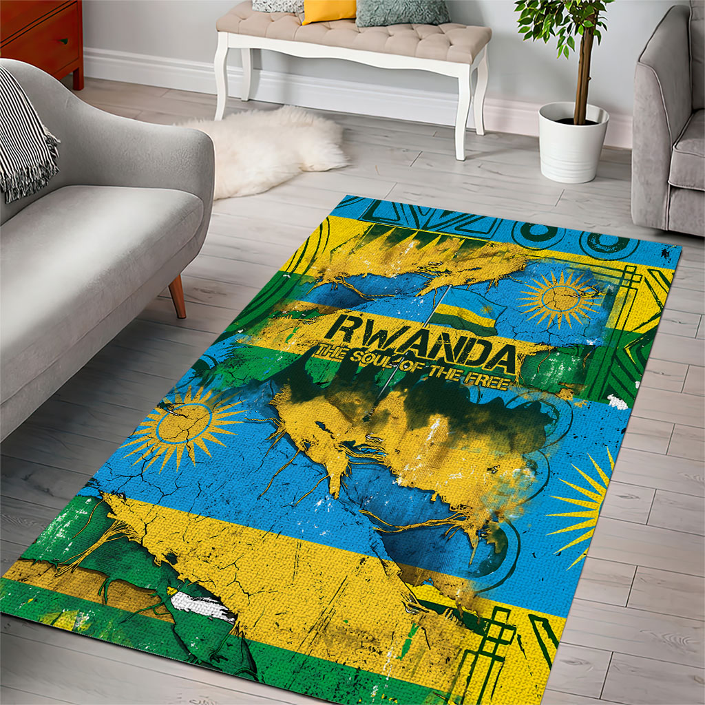 Rwanda Independence Day Area Rug Distressed Grunge Flag Design - Broken Chains And 1962 Graphic