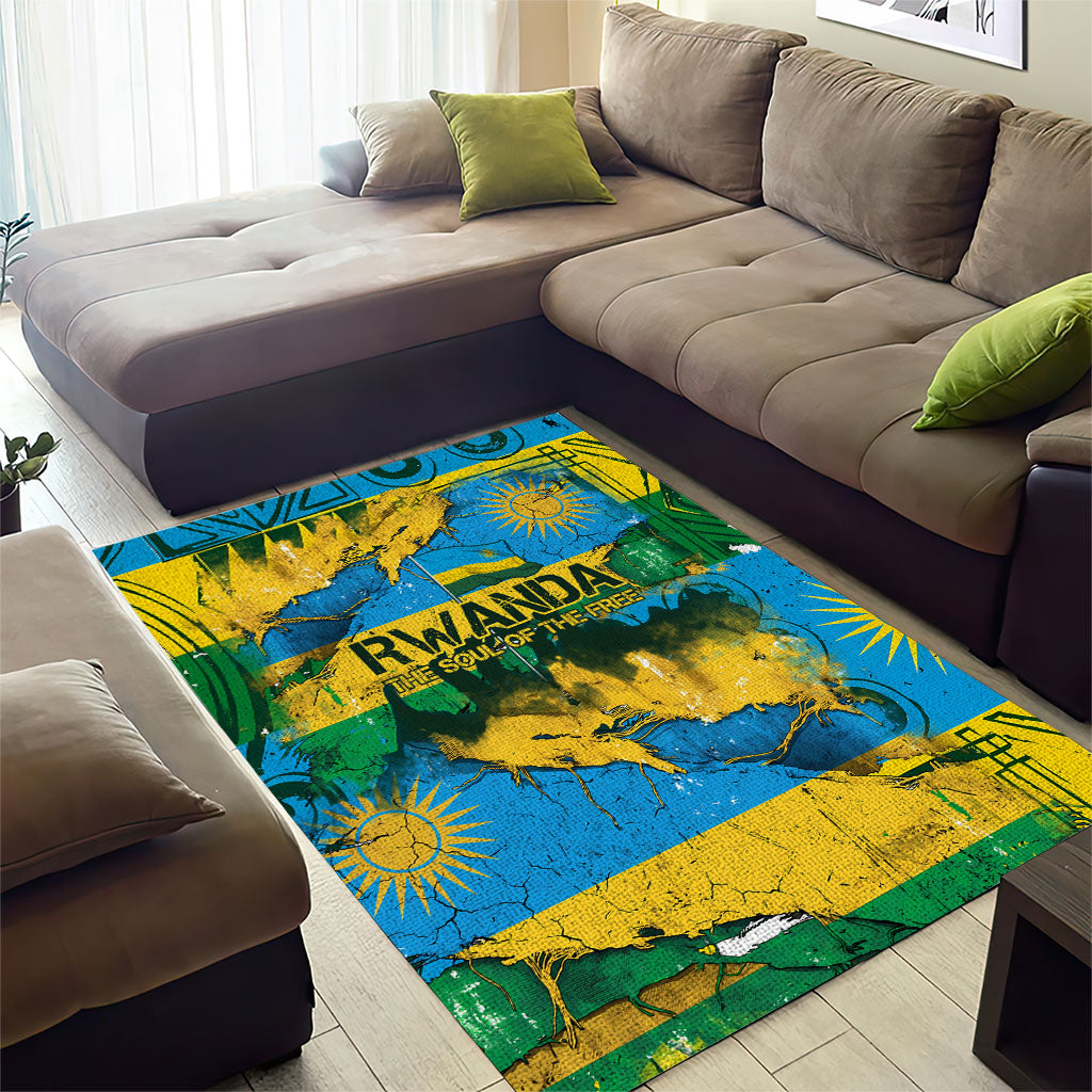 Rwanda Independence Day Area Rug Distressed Grunge Flag Design - Broken Chains And 1962 Graphic