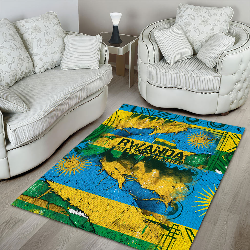 Rwanda Independence Day Area Rug Distressed Grunge Flag Design - Broken Chains And 1962 Graphic