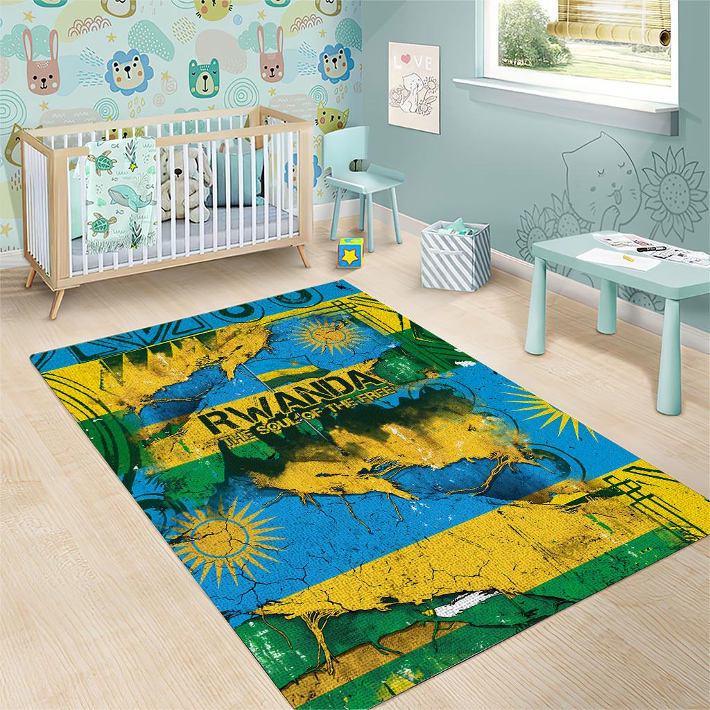 Rwanda Independence Day Area Rug Distressed Grunge Flag Design - Broken Chains And 1962 Graphic