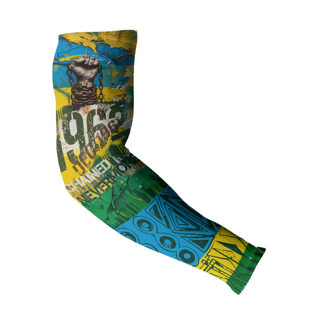 Rwanda Independence Day Arm Sleeves Distressed Grunge Flag Design - Broken Chains And 1962 Graphic