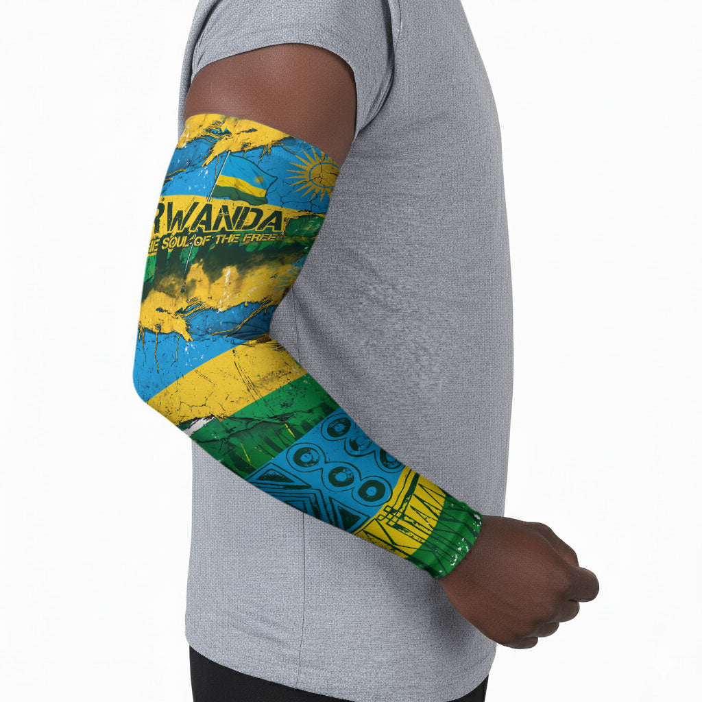 Rwanda Independence Day Arm Sleeves Distressed Grunge Flag Design - Broken Chains And 1962 Graphic
