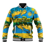 Rwanda Independence Day Baseball Jacket Distressed Grunge Flag Design - Broken Chains And 1962 Graphic