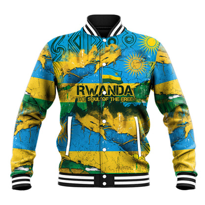 Rwanda Independence Day Baseball Jacket Distressed Grunge Flag Design - Broken Chains And 1962 Graphic