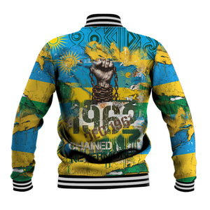 Rwanda Independence Day Baseball Jacket Distressed Grunge Flag Design - Broken Chains And 1962 Graphic