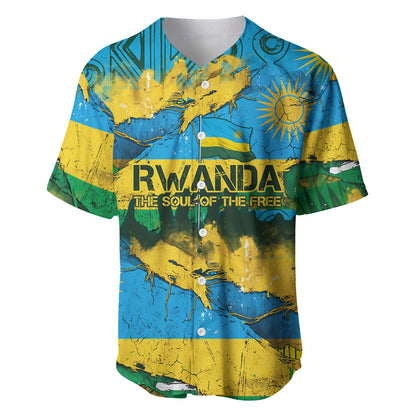 Rwanda Independence Day Baseball Jersey Distressed Grunge Flag Design - Broken Chains And 1962 Graphic