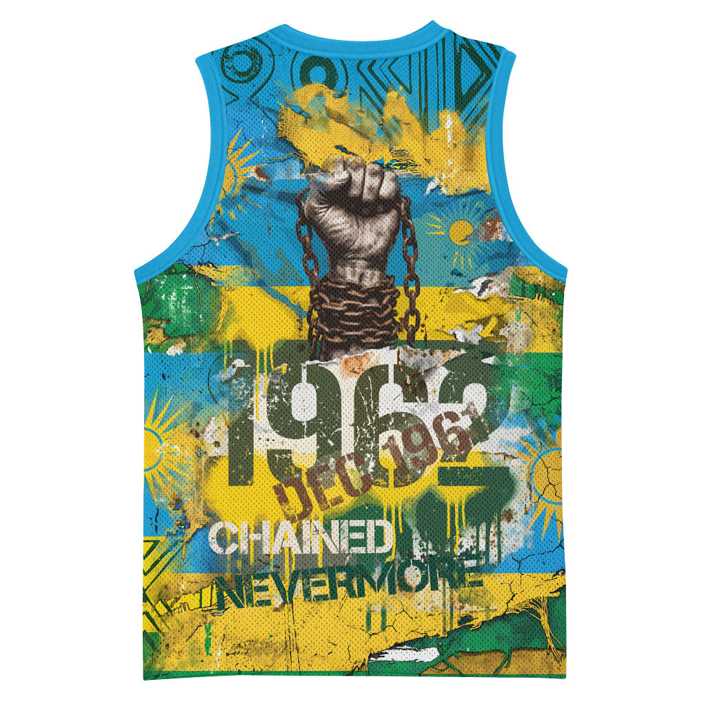 Rwanda Independence Day Basketball Jersey Distressed Grunge Flag Design - Broken Chains And 1962 Graphic
