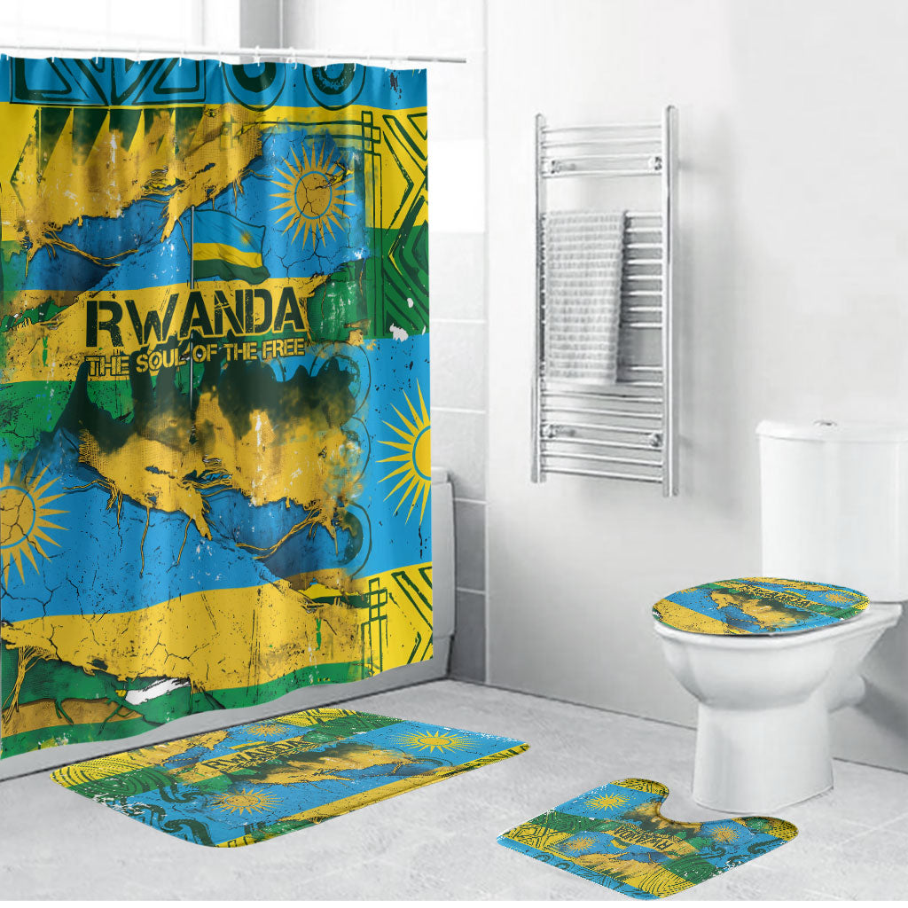 Rwanda Independence Day Bathroom Set Distressed Grunge Flag Design - Broken Chains And 1962 Graphic