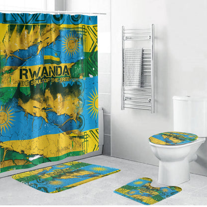 Rwanda Independence Day Bathroom Set Distressed Grunge Flag Design - Broken Chains And 1962 Graphic