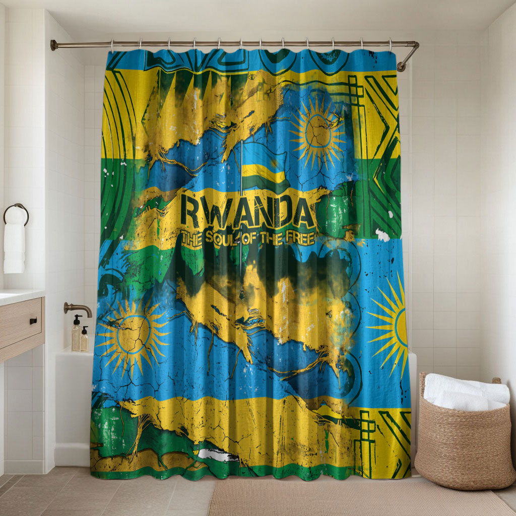 Rwanda Independence Day Bathroom Set Distressed Grunge Flag Design - Broken Chains And 1962 Graphic