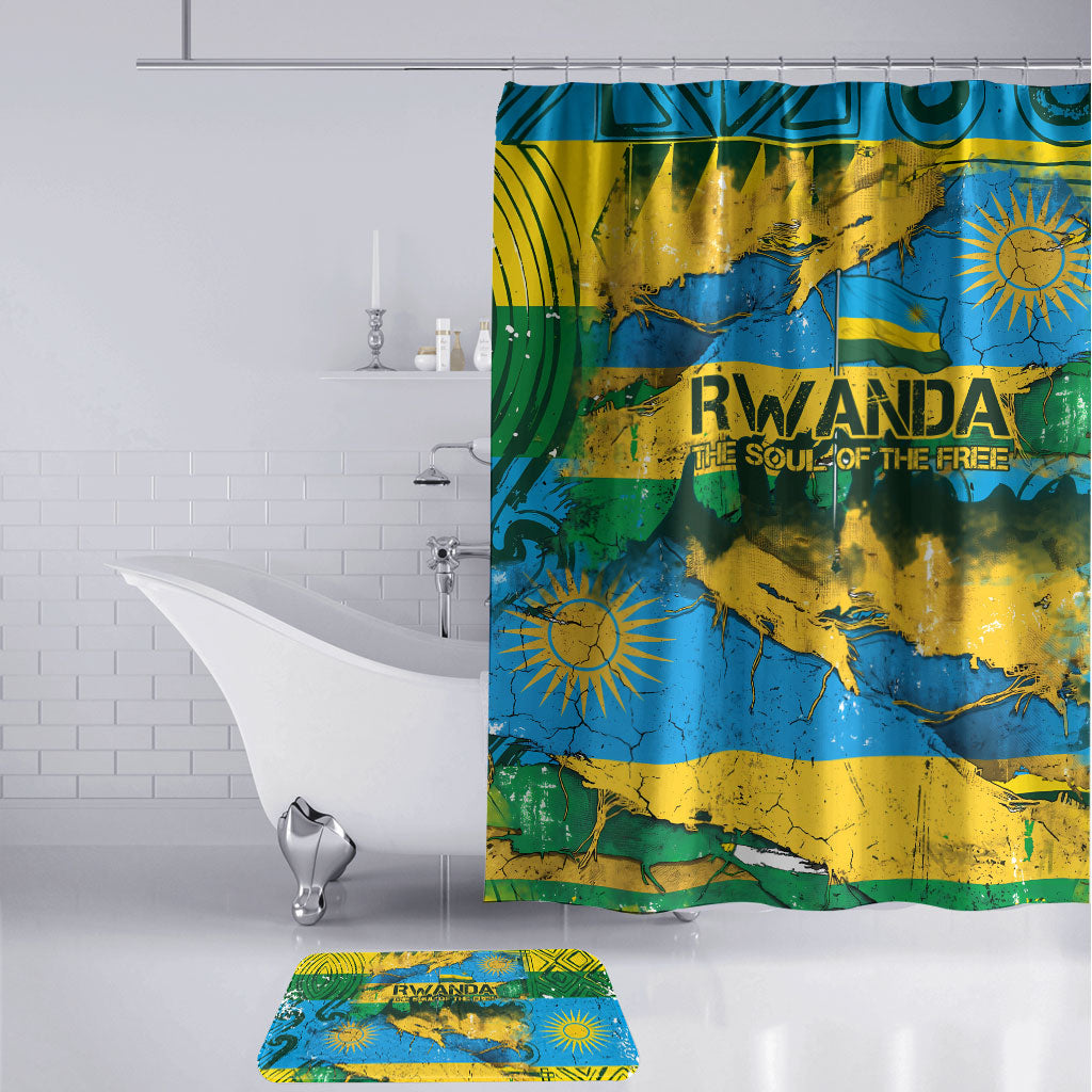 Rwanda Independence Day Bathroom Set Distressed Grunge Flag Design - Broken Chains And 1962 Graphic
