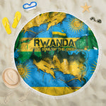 Rwanda Independence Day Beach Blanket Distressed Grunge Flag Design - Broken Chains And 1962 Graphic