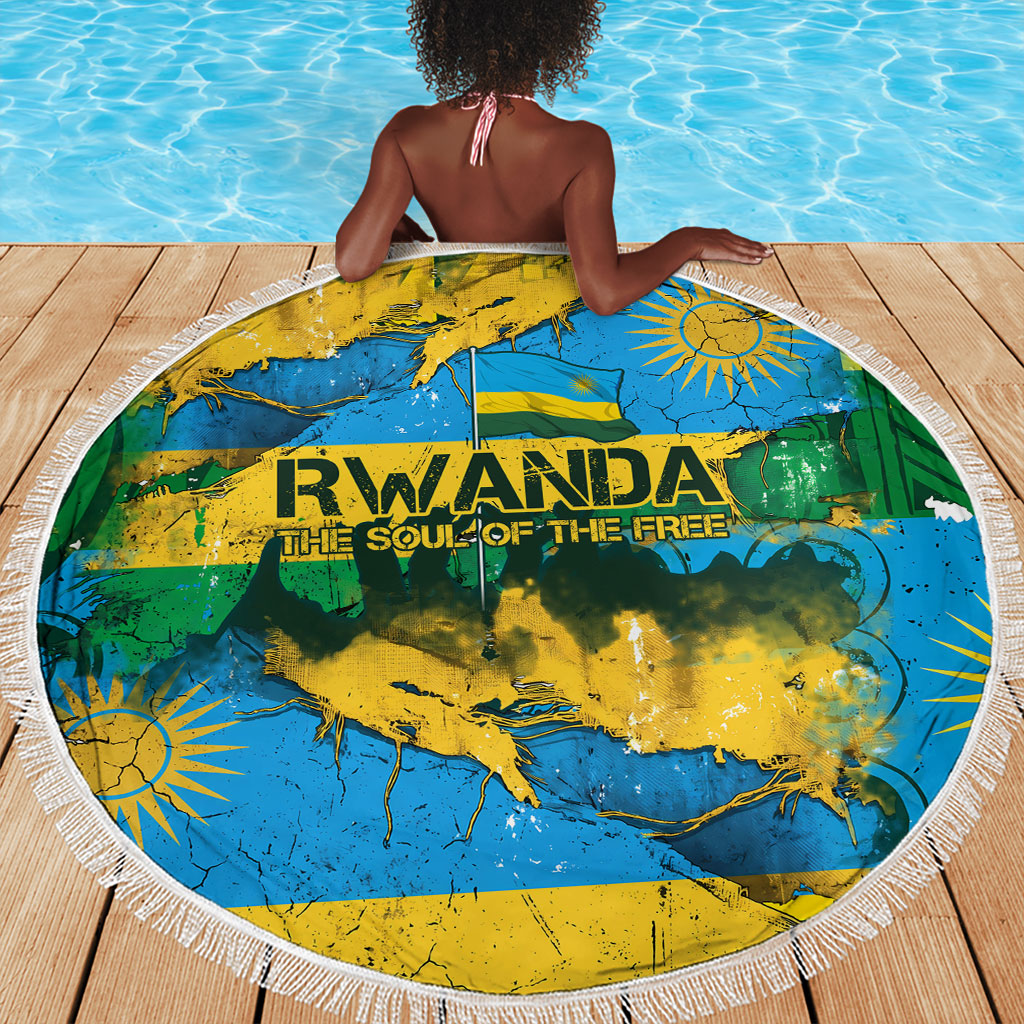 Rwanda Independence Day Beach Blanket Distressed Grunge Flag Design - Broken Chains And 1962 Graphic