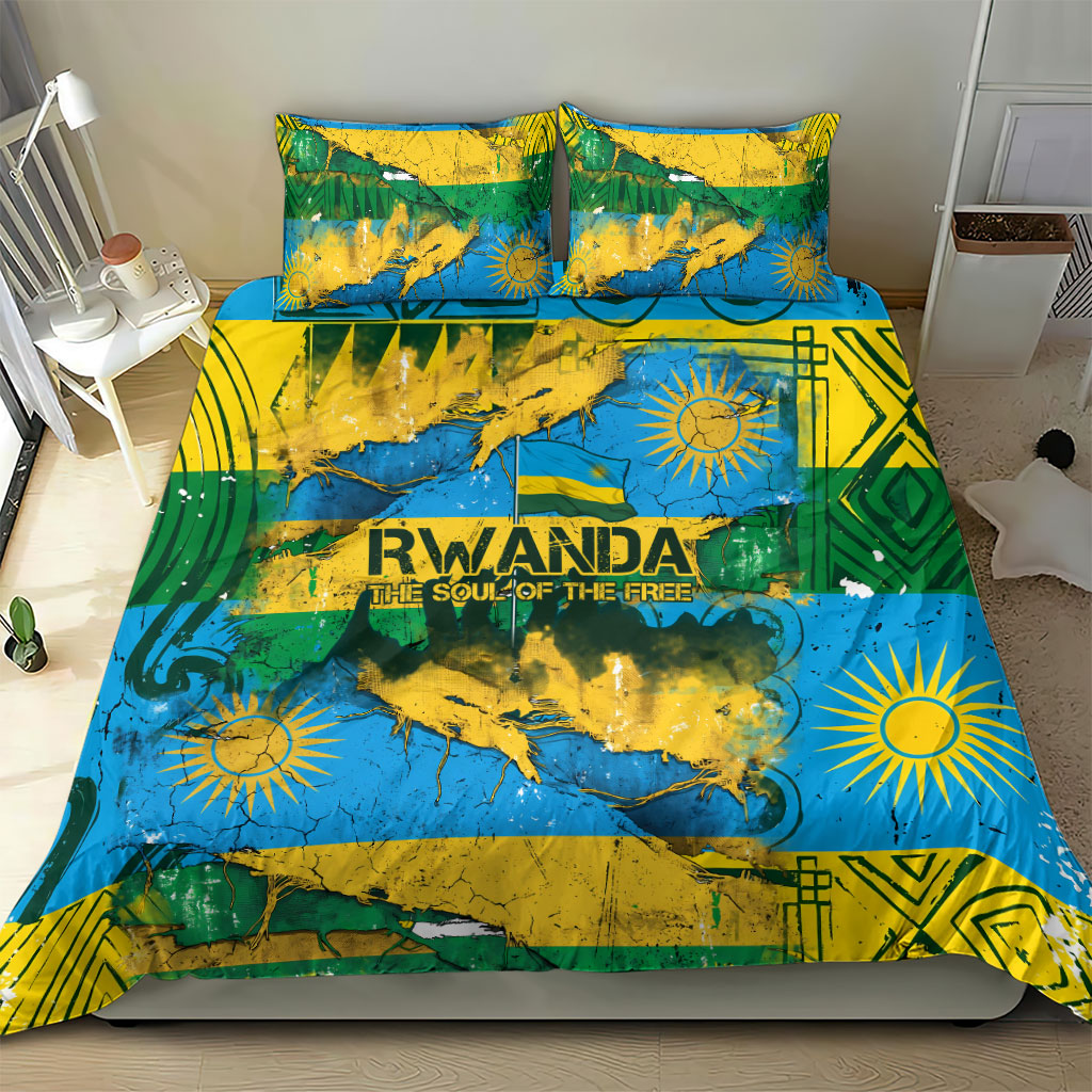 Rwanda Independence Day Bedding Set Distressed Grunge Flag Design - Broken Chains And 1962 Graphic