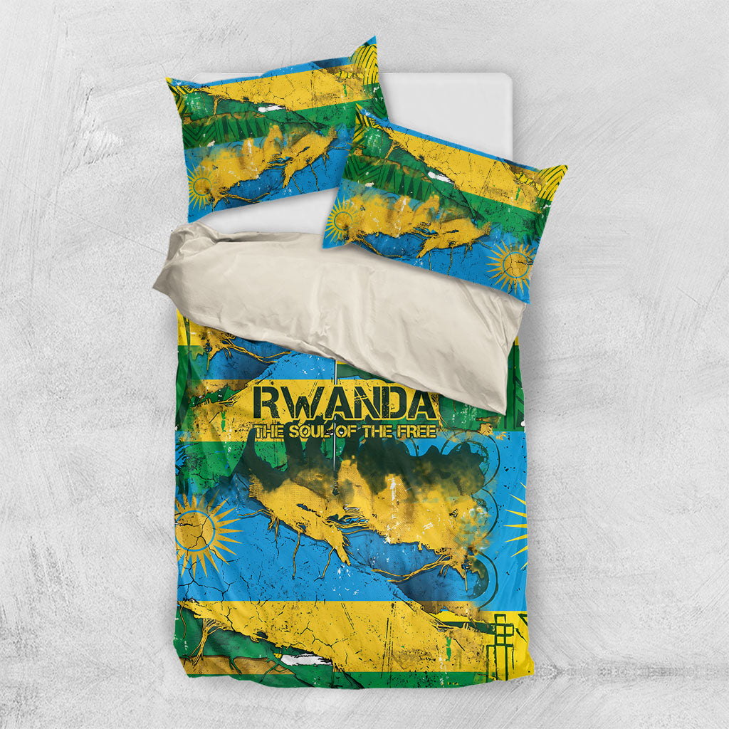 Rwanda Independence Day Bedding Set Distressed Grunge Flag Design - Broken Chains And 1962 Graphic