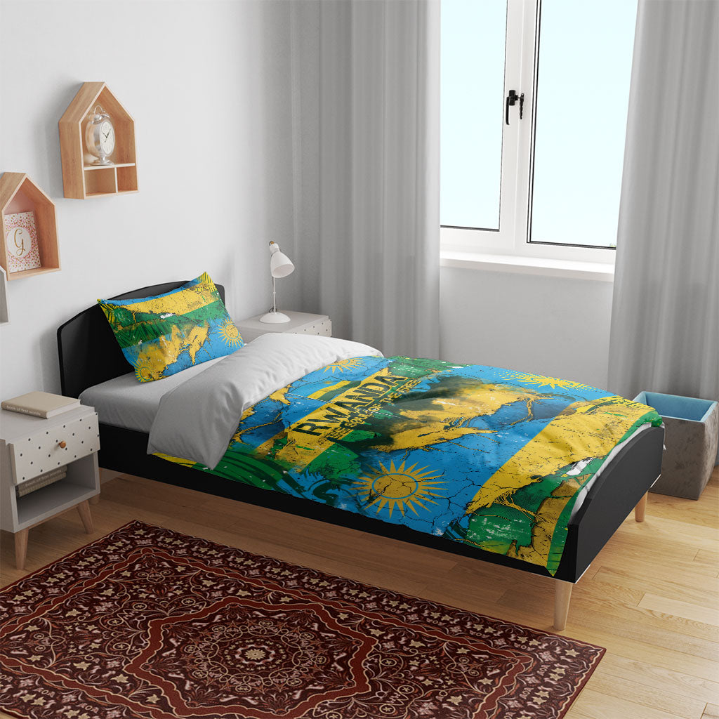 Rwanda Independence Day Bedding Set Distressed Grunge Flag Design - Broken Chains And 1962 Graphic
