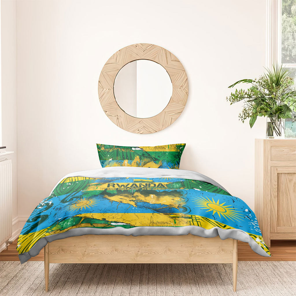 Rwanda Independence Day Bedding Set Distressed Grunge Flag Design - Broken Chains And 1962 Graphic