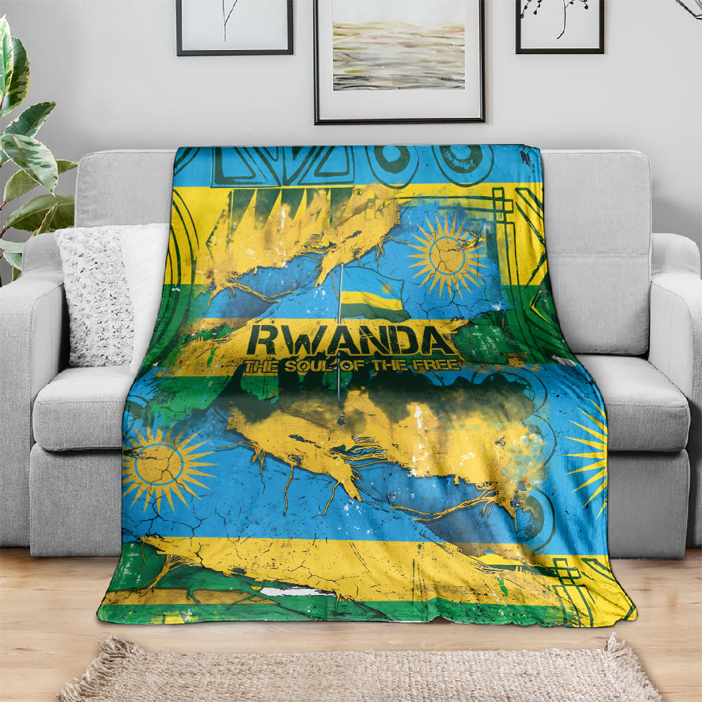 Rwanda Independence Day Blanket Distressed Grunge Flag Design - Broken Chains And 1962 Graphic