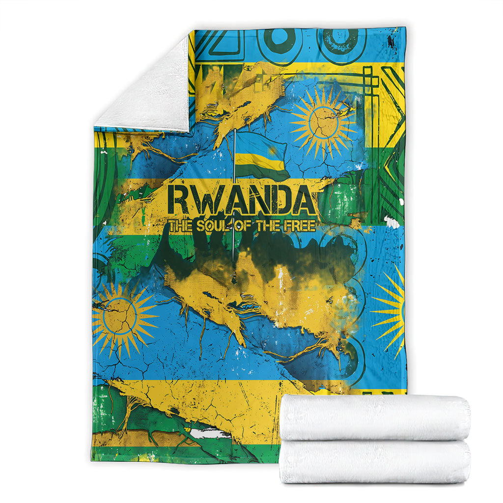 Rwanda Independence Day Blanket Distressed Grunge Flag Design - Broken Chains And 1962 Graphic