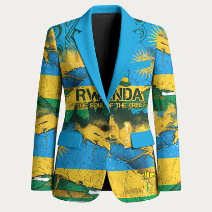 Rwanda Independence Day Blazer Distressed Grunge Flag Design - Broken Chains And 1962 Graphic