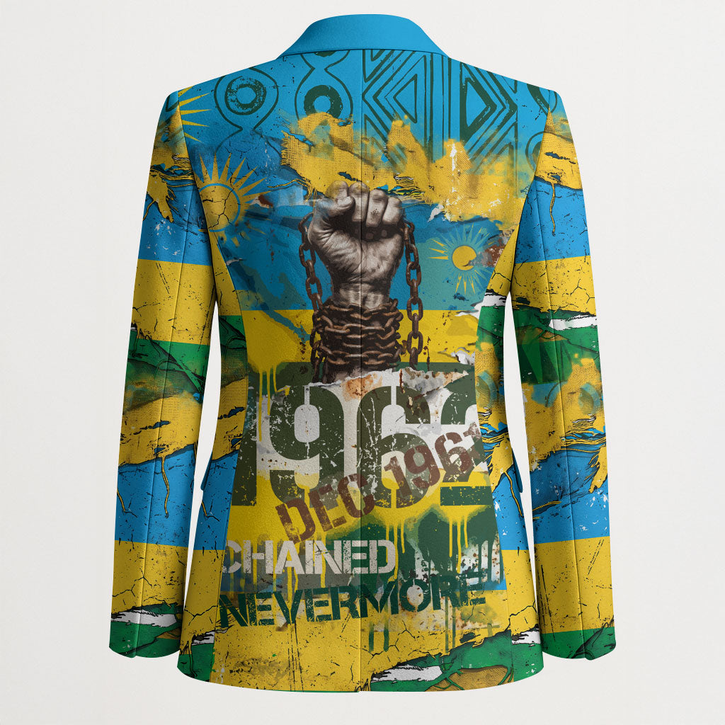 Rwanda Independence Day Blazer Distressed Grunge Flag Design - Broken Chains And 1962 Graphic