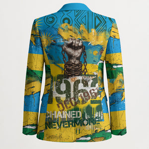 Rwanda Independence Day Blazer Distressed Grunge Flag Design - Broken Chains And 1962 Graphic