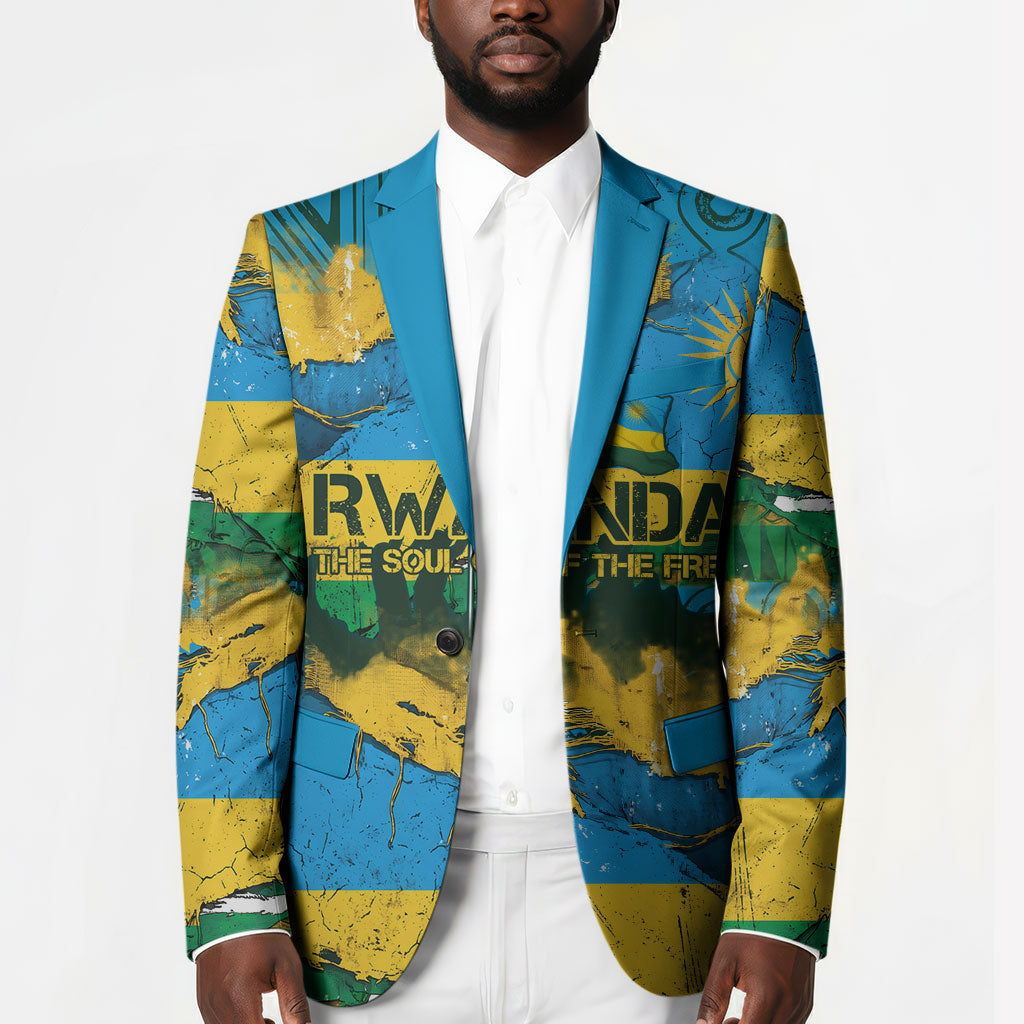 Rwanda Independence Day Blazer Distressed Grunge Flag Design - Broken Chains And 1962 Graphic