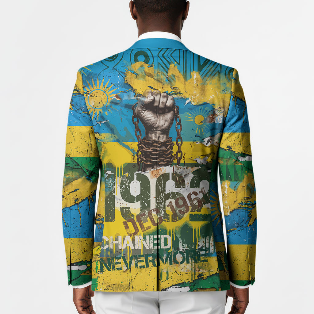 Rwanda Independence Day Blazer Distressed Grunge Flag Design - Broken Chains And 1962 Graphic