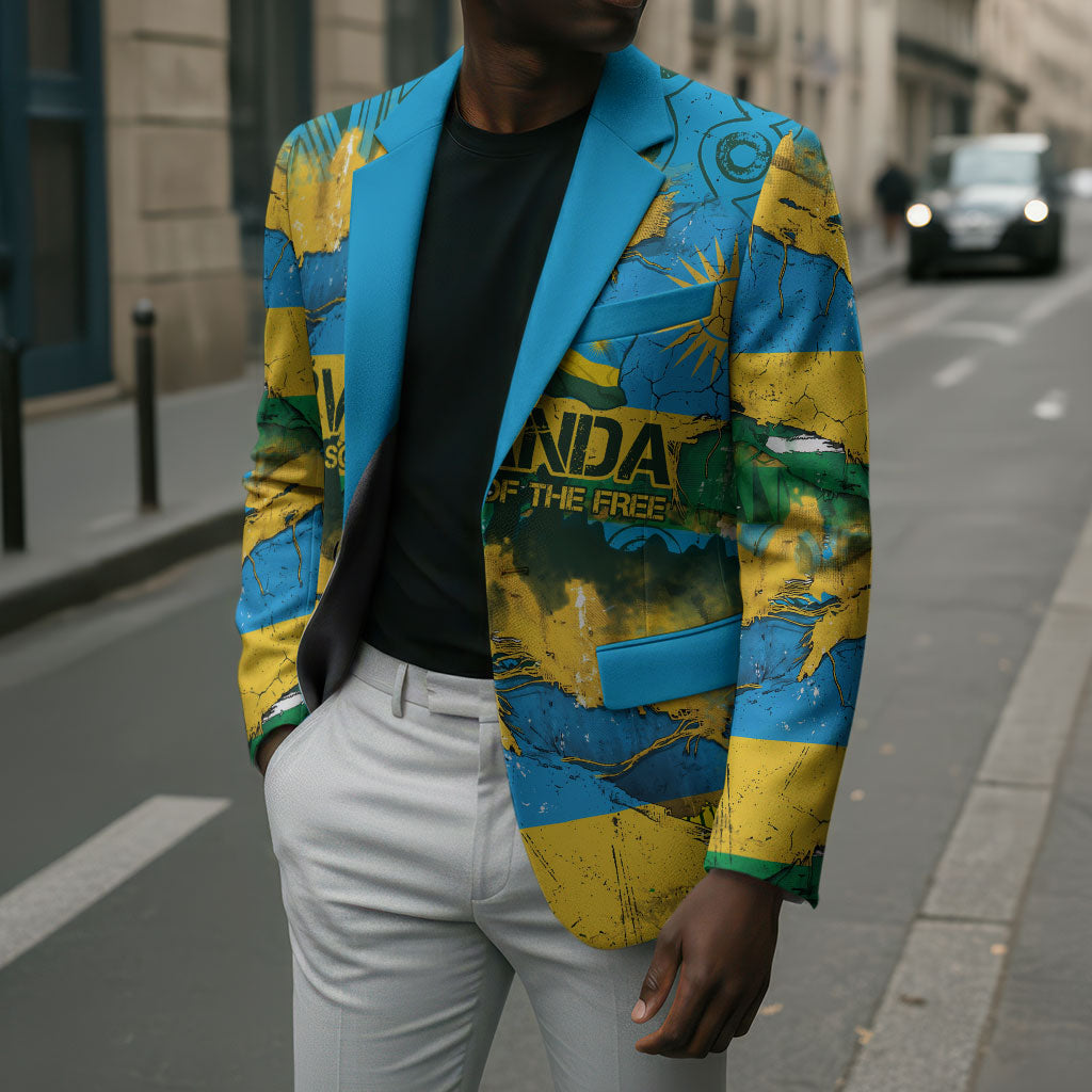 Rwanda Independence Day Blazer Distressed Grunge Flag Design - Broken Chains And 1962 Graphic