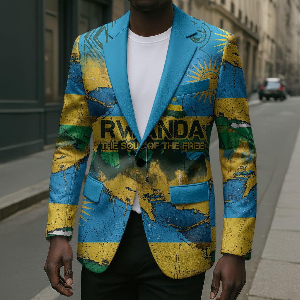 Rwanda Independence Day Blazer Distressed Grunge Flag Design - Broken Chains And 1962 Graphic