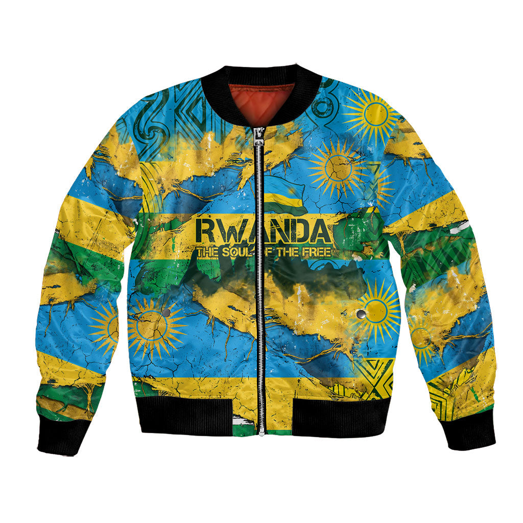 Rwanda Independence Day Bomber Jacket Distressed Grunge Flag Design - Broken Chains And 1962 Graphic