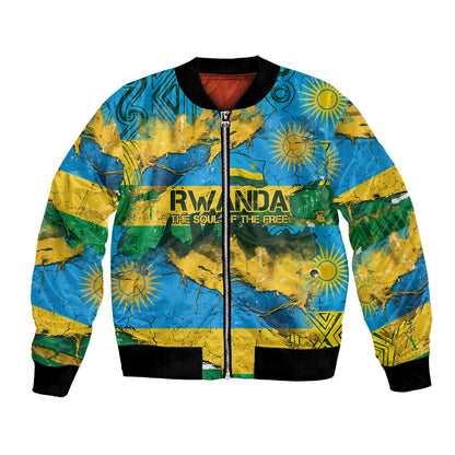 Rwanda Independence Day Bomber Jacket Distressed Grunge Flag Design - Broken Chains And 1962 Graphic