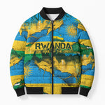 Rwanda Independence Day Bomber Puffer Jacket Distressed Grunge Flag Design - Broken Chains And 1962 Graphic