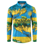 Rwanda Independence Day Button Sweatshirt Distressed Grunge Flag Design - Broken Chains And 1962 Graphic