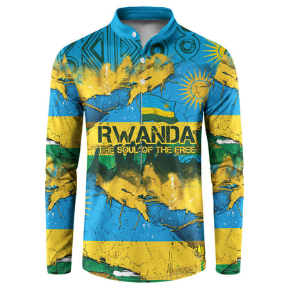 Rwanda Independence Day Button Sweatshirt Distressed Grunge Flag Design - Broken Chains And 1962 Graphic