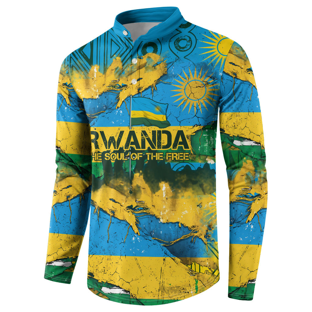 Rwanda Independence Day Button Sweatshirt Distressed Grunge Flag Design - Broken Chains And 1962 Graphic