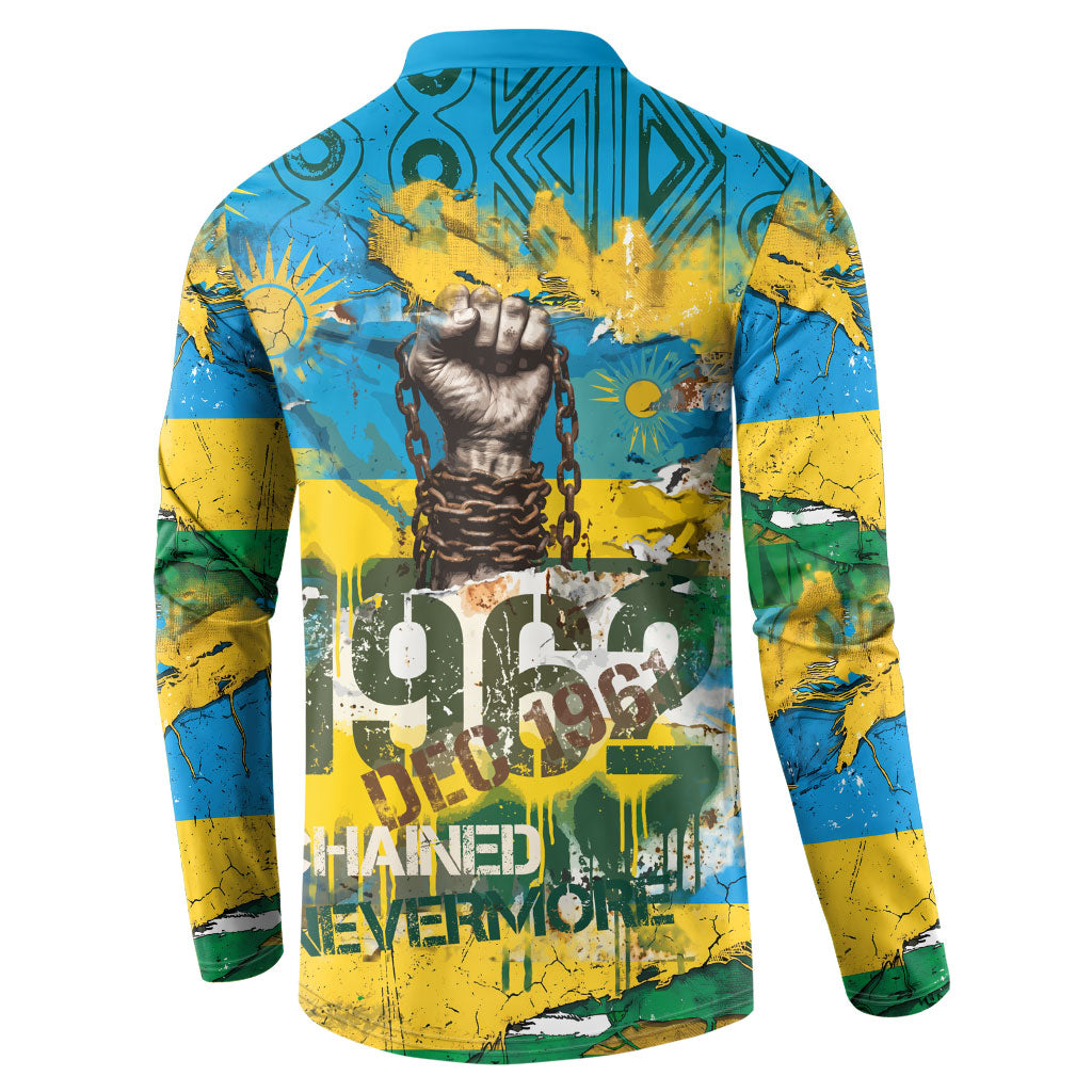 Rwanda Independence Day Button Sweatshirt Distressed Grunge Flag Design - Broken Chains And 1962 Graphic