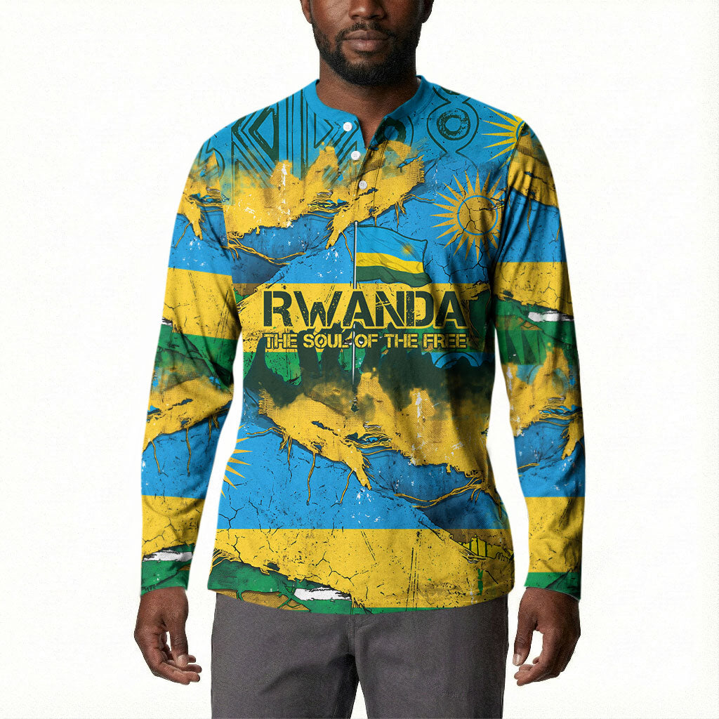 Rwanda Independence Day Button Sweatshirt Distressed Grunge Flag Design - Broken Chains And 1962 Graphic