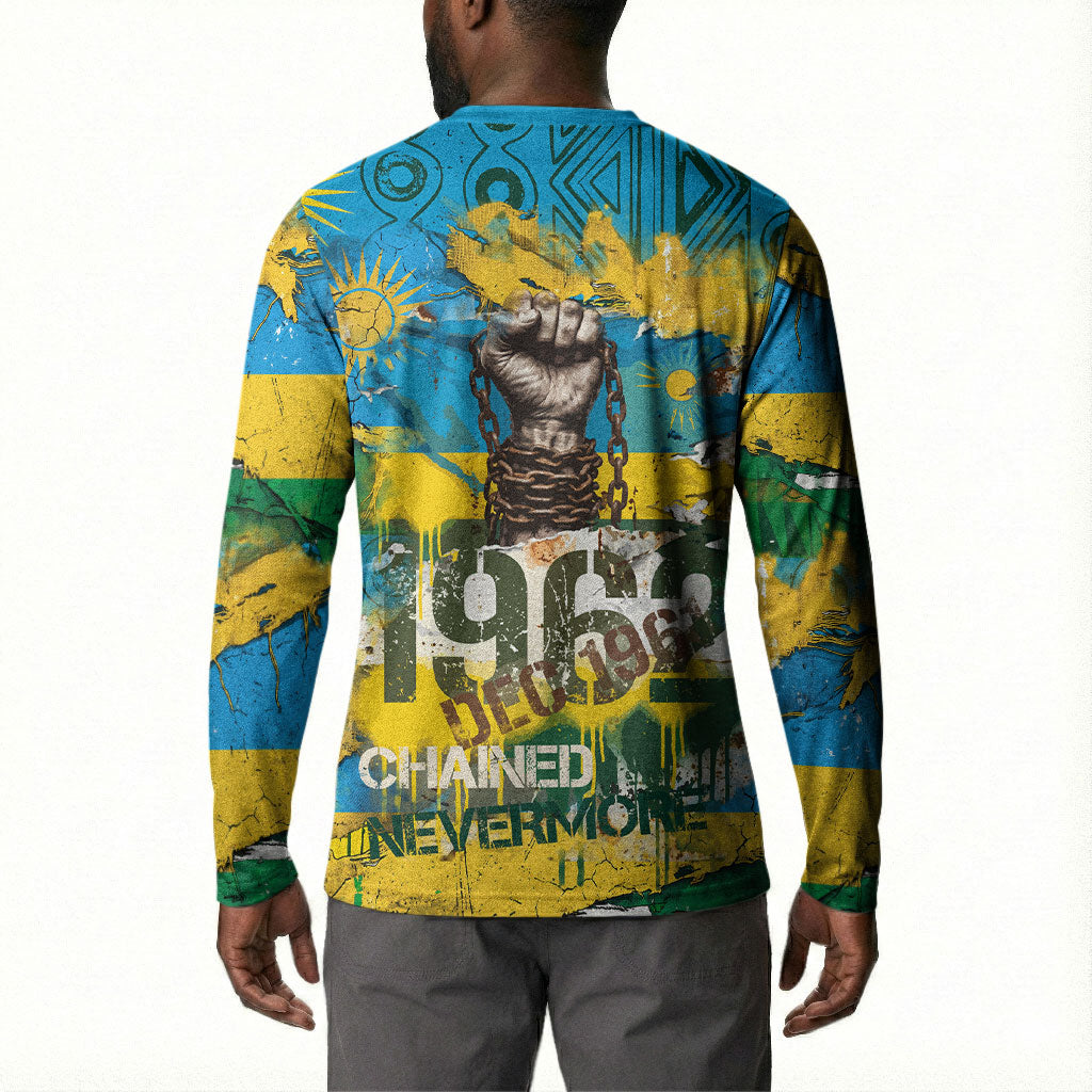 Rwanda Independence Day Button Sweatshirt Distressed Grunge Flag Design - Broken Chains And 1962 Graphic