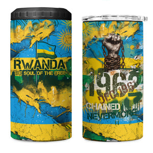 Rwanda Independence Day 4 in 1 Can Cooler Tumbler Distressed Grunge Flag Design - Broken Chains And 1962 Graphic