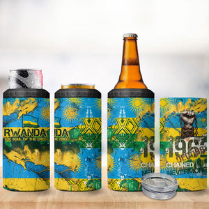 Rwanda Independence Day 4 in 1 Can Cooler Tumbler Distressed Grunge Flag Design - Broken Chains And 1962 Graphic