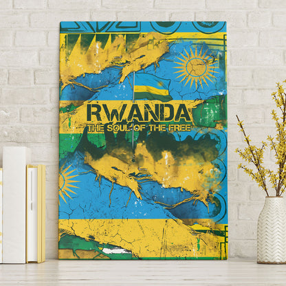 Rwanda Independence Day Canvas Wall Art Distressed Grunge Flag Design - Broken Chains And 1962 Graphic